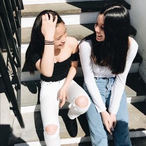 Reversible Scoop-Neck Long-Sleeved Rib Top